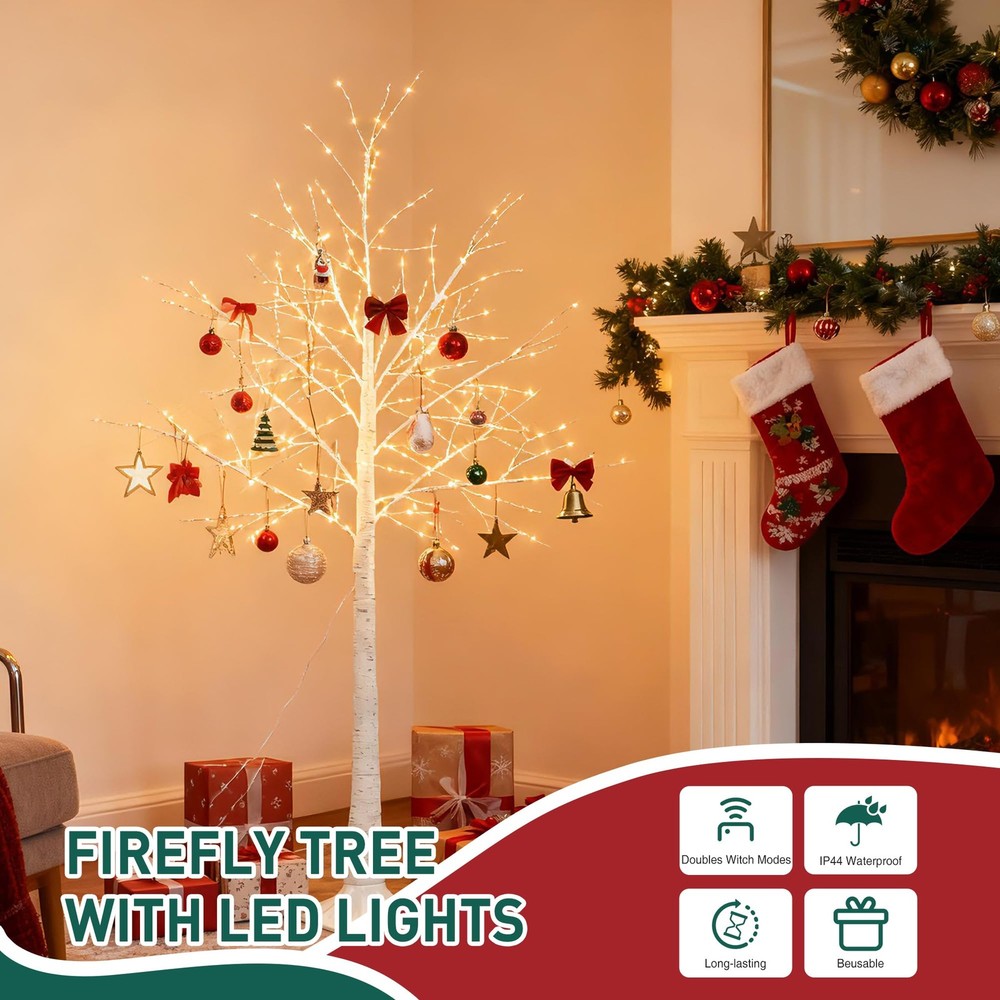 5FT White Firefly Tree with Lights - Lighted Firefly Tree with 350 Warm White...