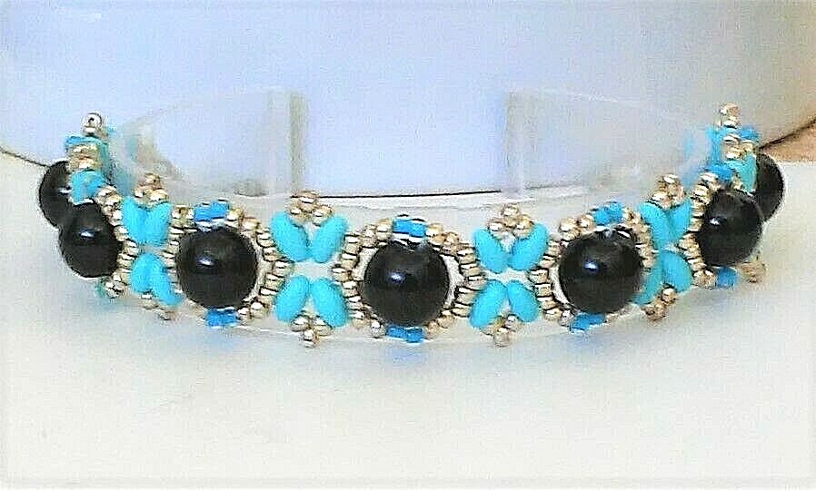Handmade Aqua Black Jasper Bracelet