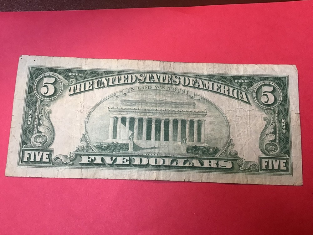 1963 Five Dollar Red Seal $5 Red Seal Note US, 1 Note