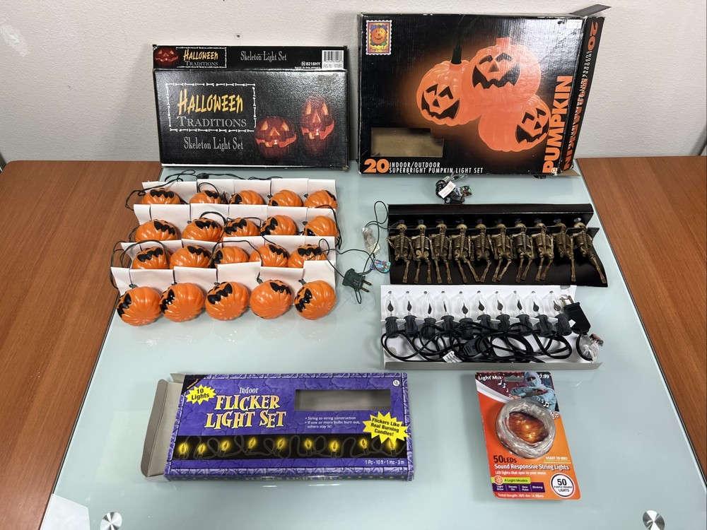 Halloween Light Set Bundle Skeleton Pumpkin Flicker Candle Lights Tested Working
