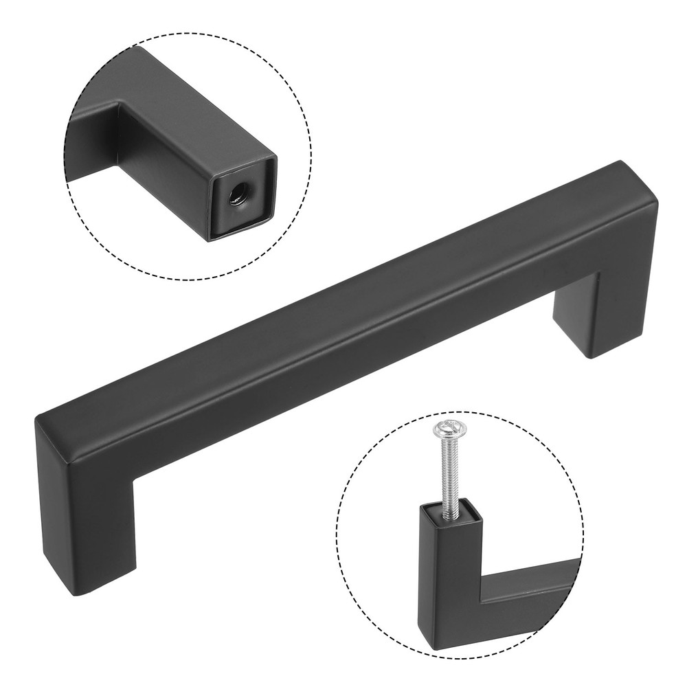 10 Pack Square Bar Drawer Handles, 4" Hole Center Kitchen Cabinets Pull, Black