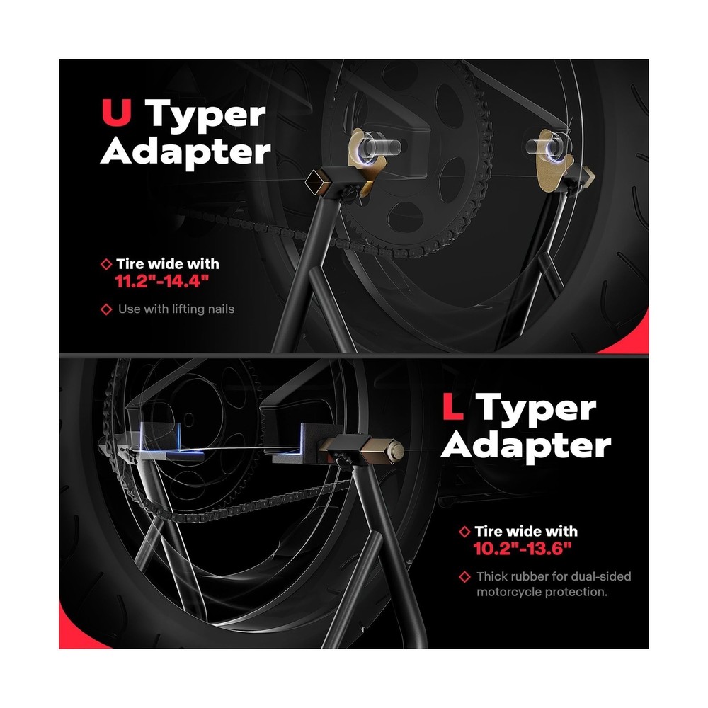 Motorcycle Stands - Front & Rear Combo, 882 Lbs, Adjustable, Universal, Black