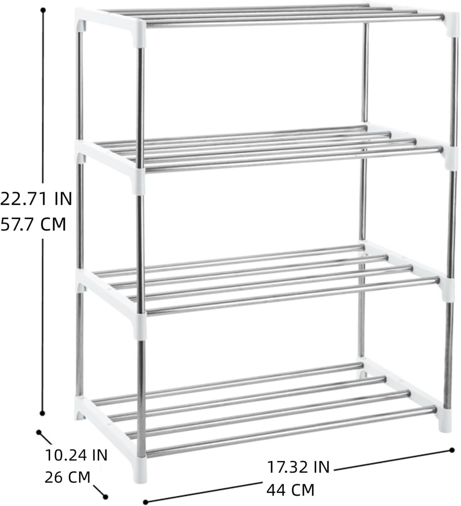 4-Tier Stackable Small Shoe Rack, Lightweight Shelf 4-Tier, White