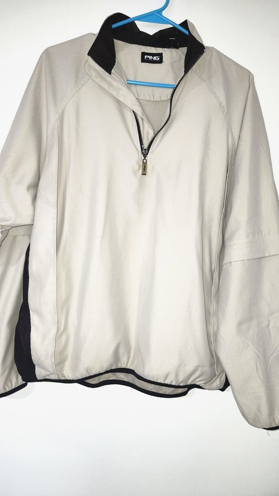 PING PULLOVER JACKET SZ. S TAN 1/2 ZIP W/ LONG AND HALF SLEEVES.