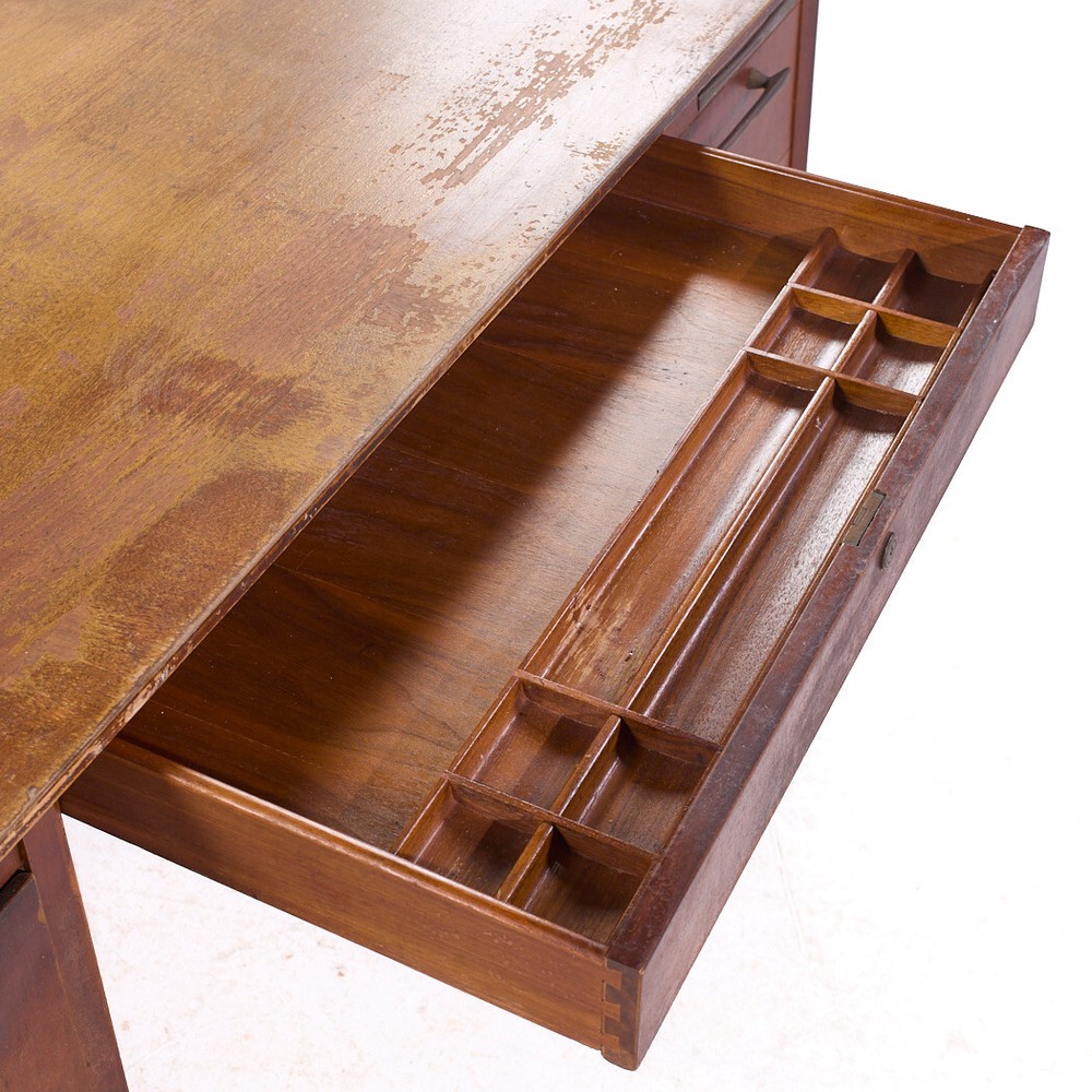 Jens Risom Style Jackson Mid Century Cane and Walnut Executive Desk