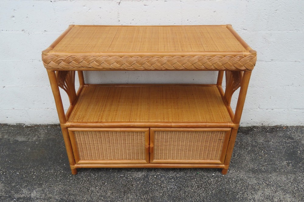 Wicker Bamboo Two Tier Bar Buffet Server Tea Coffee Cart 5994