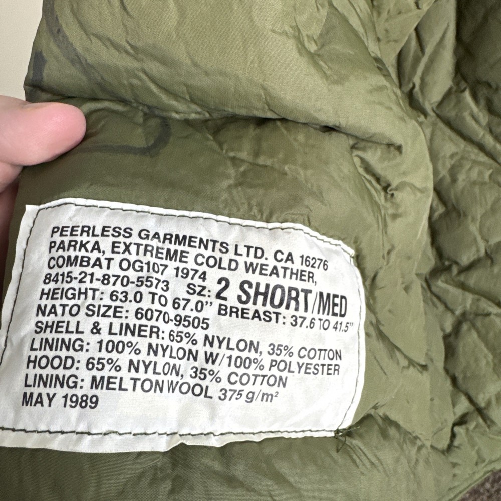 1974 Extreme Cold Weather Parka Liner Short/Medium Military Issue