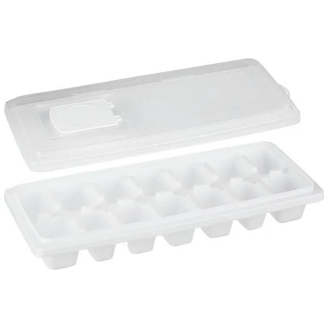 (2 pack)Mainstays Plastic Ice Cube Tray with 14 Ice Cube Molds and Removable Lid