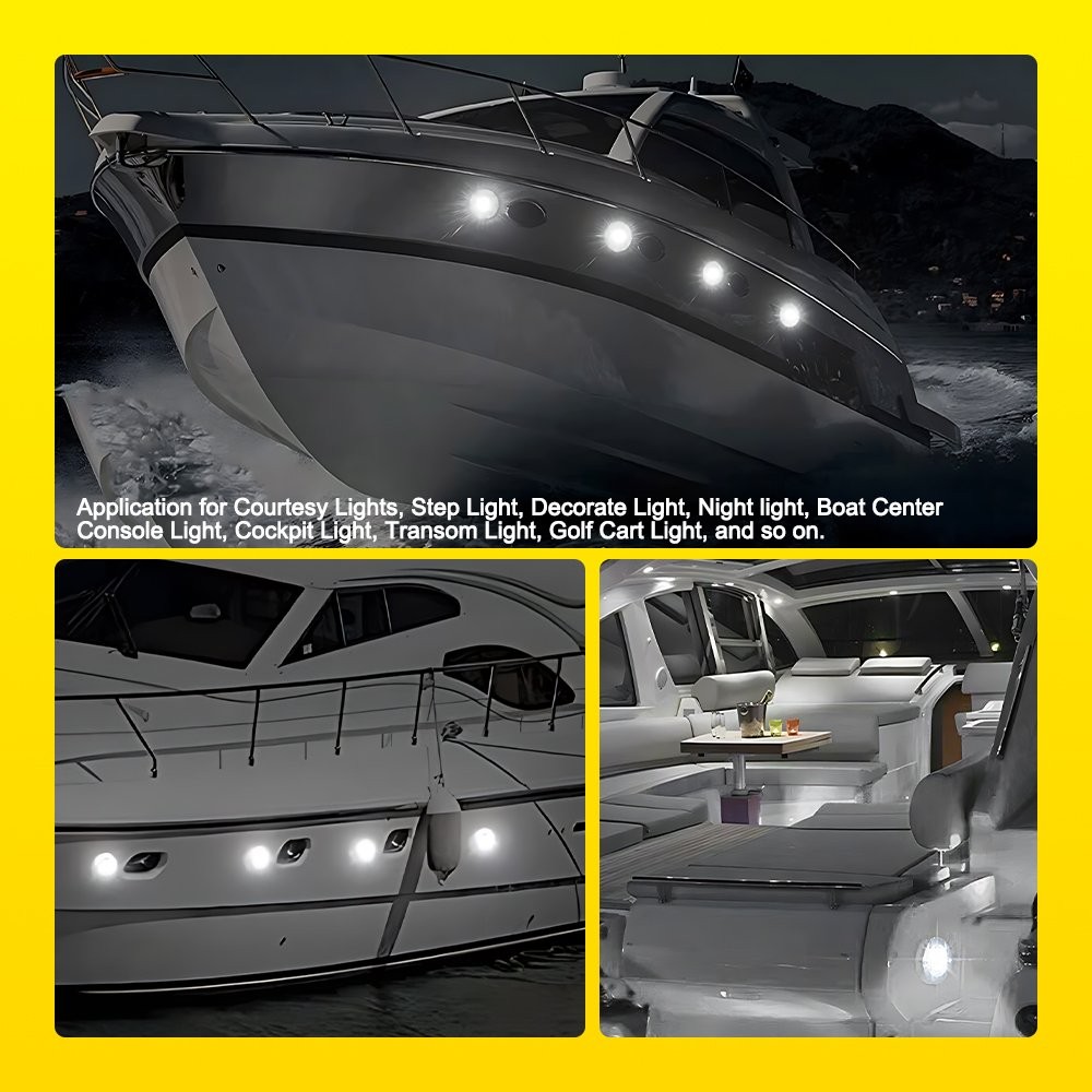 8Pcs Round White 12V LED Navigation Light Courtesy Light Marine Boat Stern Deck