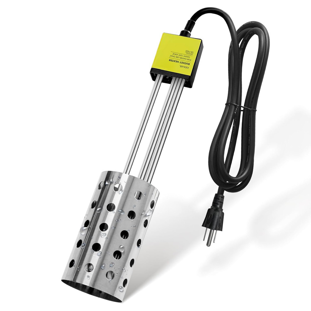 1000W Electric Immersion Heater, Bucket Water Heater with 304 Stainless-Steel Gu