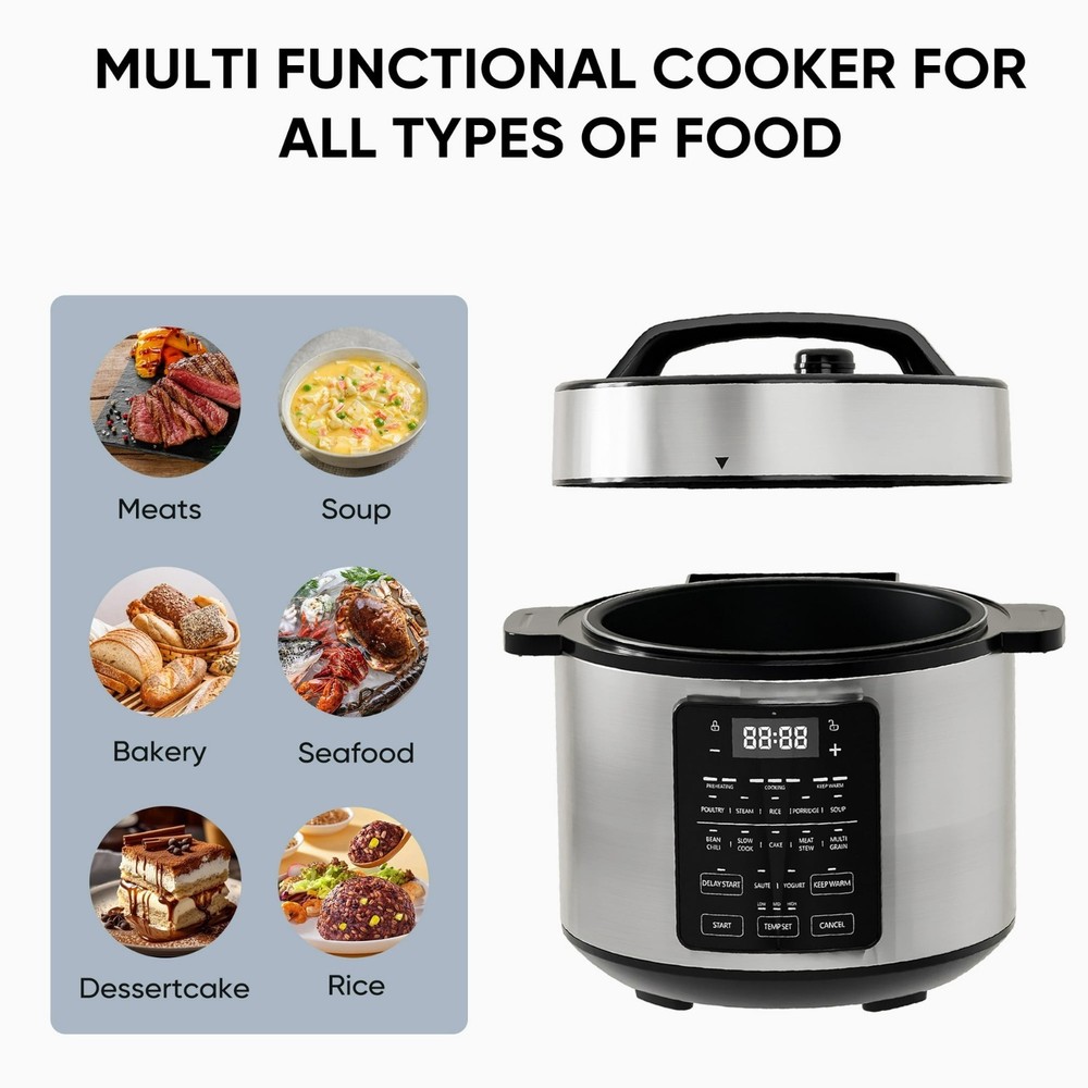 EDX 6 Quart 7-in-1 Electric Pressure Cooker with Multi-Function Features, Silver