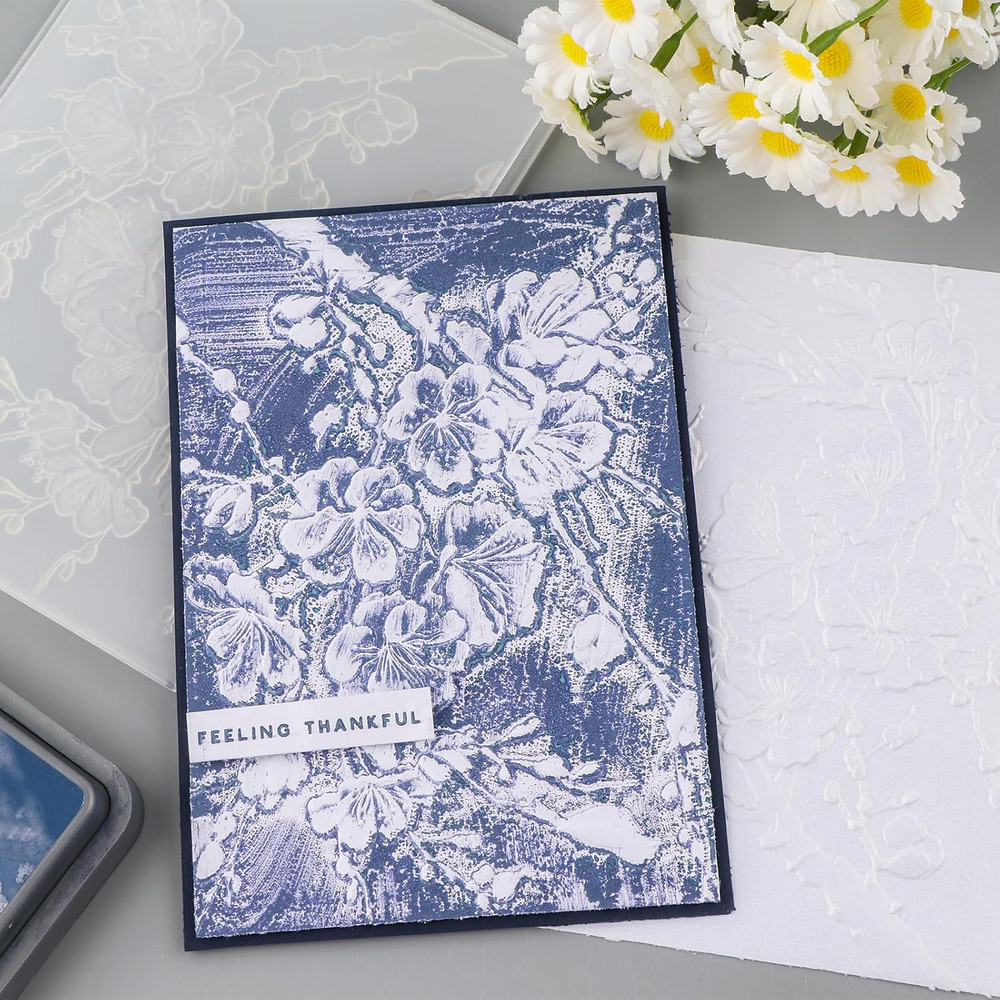 3D Embossing Folder for Card Making,Cherry Plum Blossom Clear Plastic Texture Fa