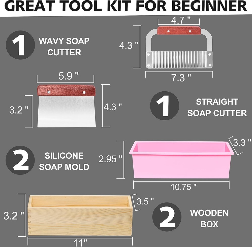 2 pcs Rectangular Soap Molds Kit with Cutters - 42oz Flexible Silicone Loaf Soap