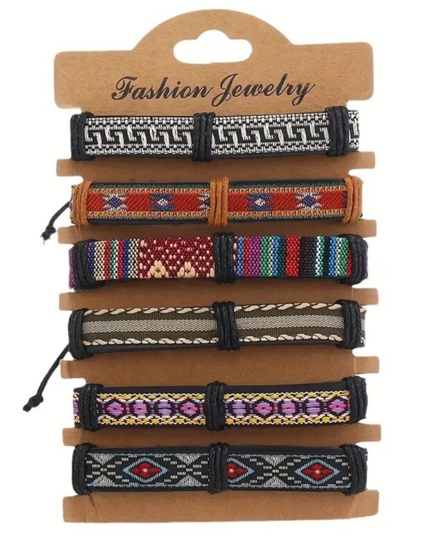 6 PC Leather Punk Bracelet Stackable Adjustable Tie New Free Ship B2785