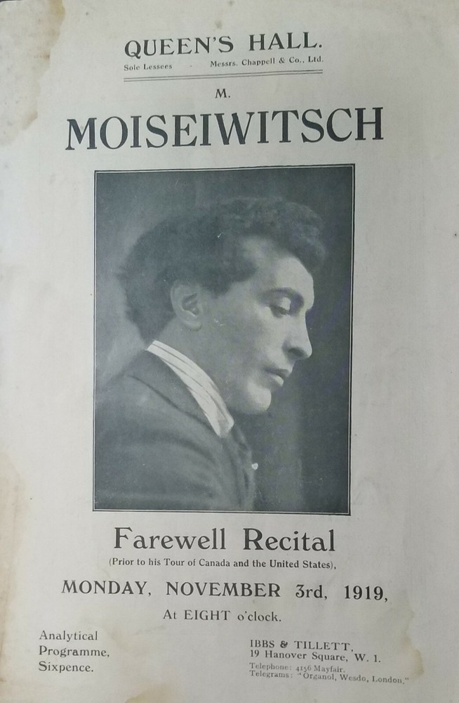 BENNO MOISEWITSCH (1890-1963)  PROGRAMME HISTORICAL AND ANALYTICAL NOTES BY WEBB
