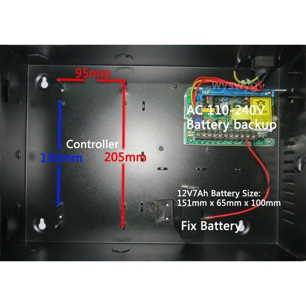 4 Door 4 Reader TCP/IP RFID Board Panel Access Control Metal case + Power Backup