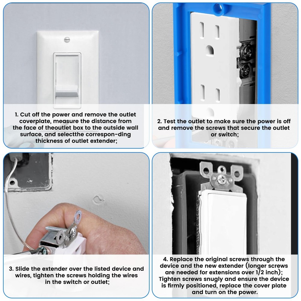 4 Pcs 1/4" Single Gang Box Extender Electrical with 8 BLUE