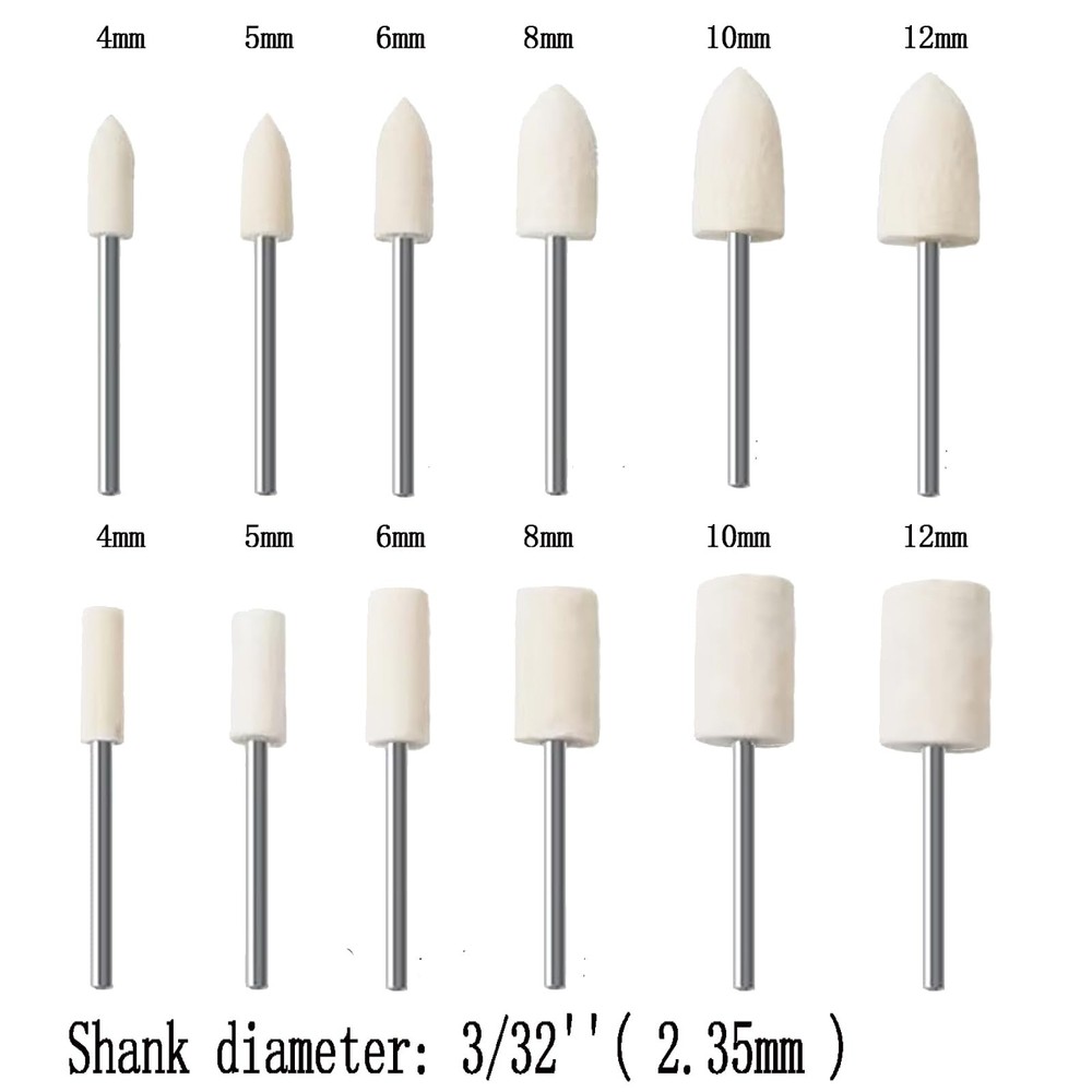24 Pcs Wool Felt Polishing Bits - 3/32'' Shank Buffing