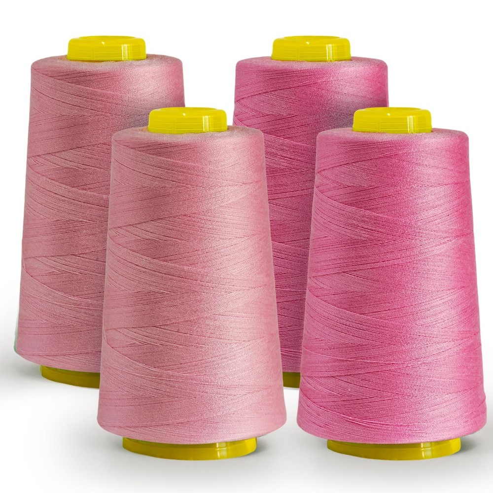 All Purpose Polyester Sewing Thread 4 Pack 12000 Yards Pink Cones Serger