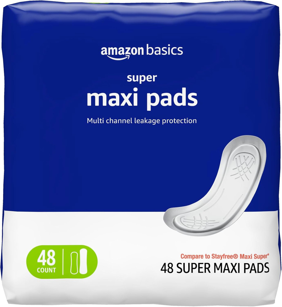 Maxi Pads for Periods- Thick, Super Absorbency, Unscented, 48 Count, 1 Pack