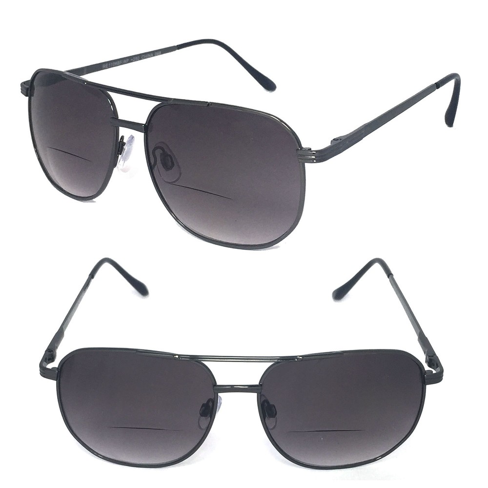 1 or 2 Pair Metal Frame Pilot Large Bifocal Sunglasses Sun Reader Spring Hinge