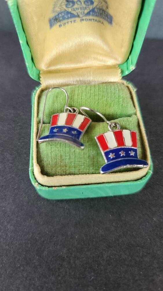 American Flag Hat Shaped Dangling Earrings