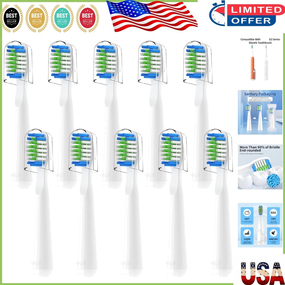 10-Pack Bitvae D2 Electric Toothbrush Replacement Heads - White & Sanitary Pack