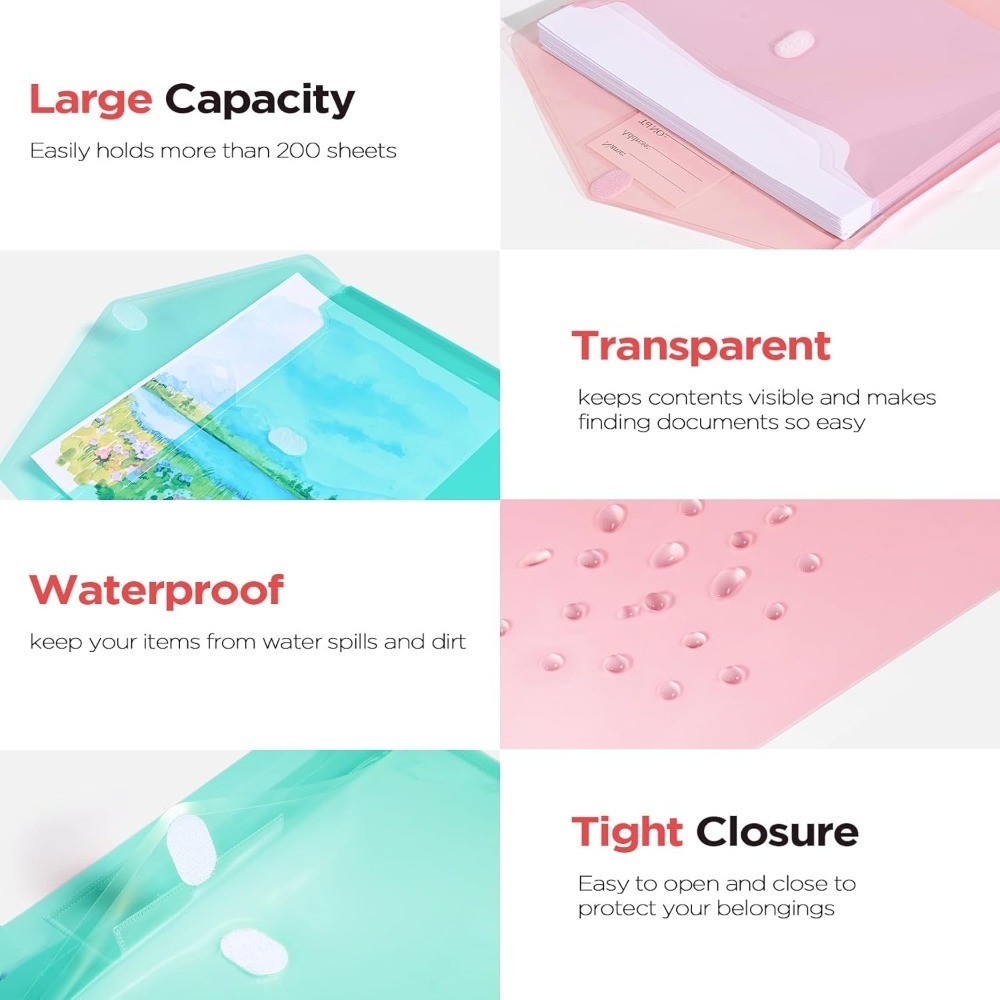 Plastic Envelopes 10Pack Heavy Duty Clear File Folders Document Holders Storage