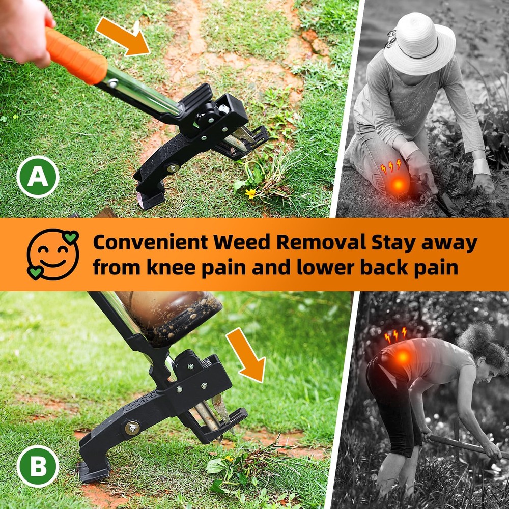 Weed Puller Tool, Heavy Duty Stand Up Weed Puller with 39.3" Long Handle & To...