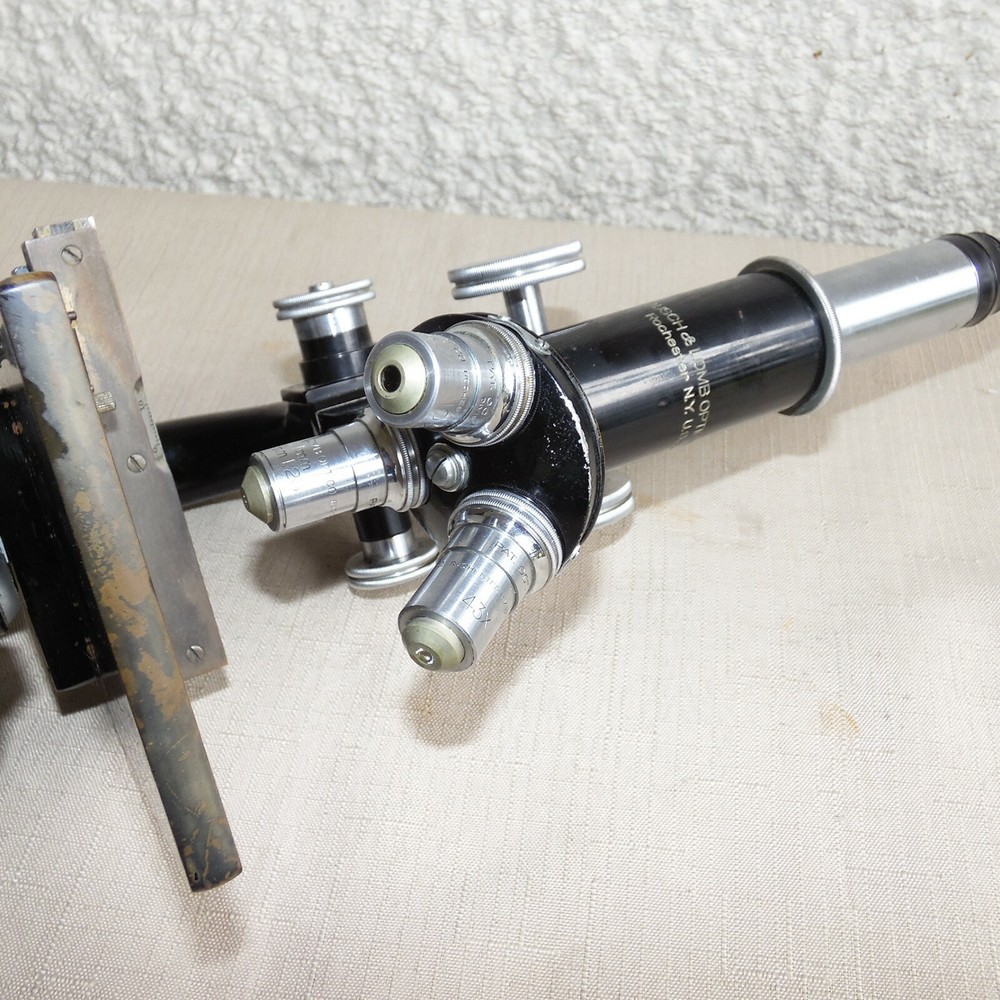 ANTIQUE BAUSCH & LOMB ROCHESTER NY MICROSCOPE CAST IRON FRAME