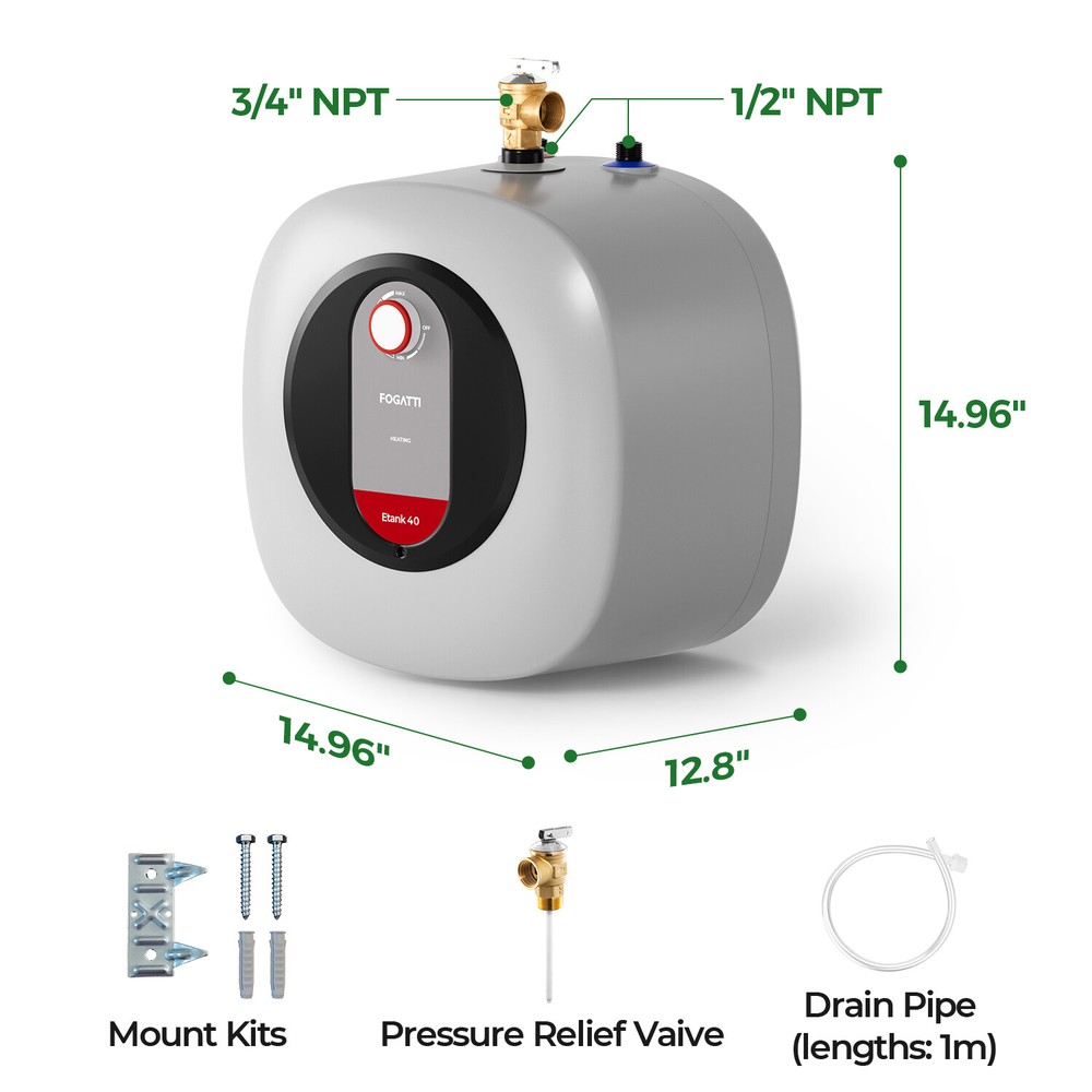 FOGATTI Electric Water Heater Under Sink Instant Hot Water Boiler 2.5/4/8 Gallon