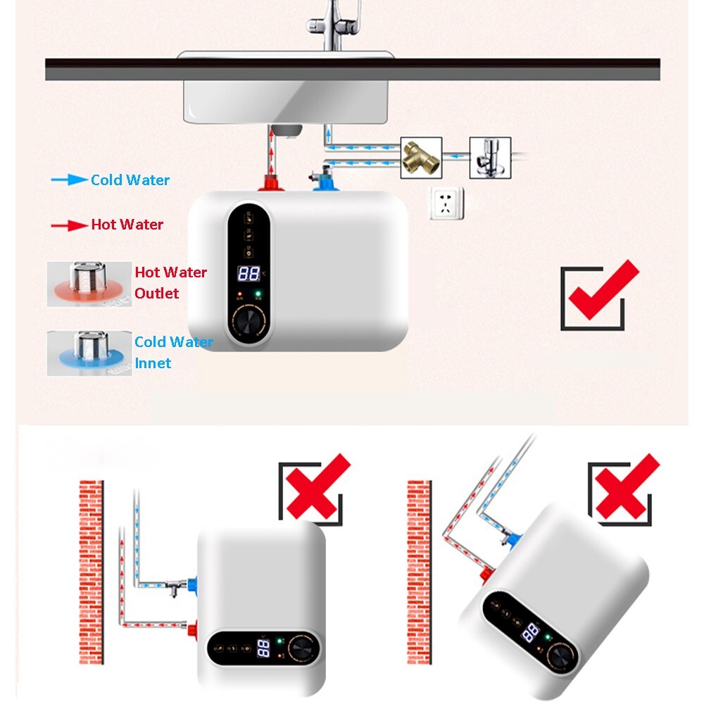 2 PCS Instant Digital Electric Water Heater Compact 2.6Gal Mini Storage Tank US