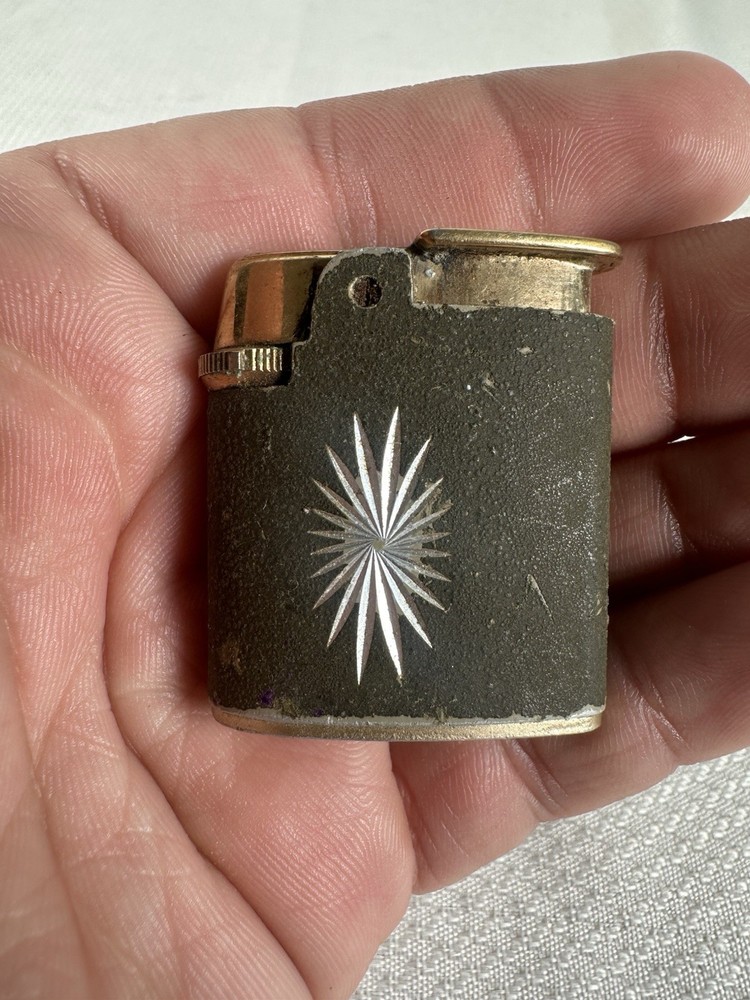 Vintage Ronson Small Green Flip Lighter MCM UNTESTED 1960s Sunburst Pattern