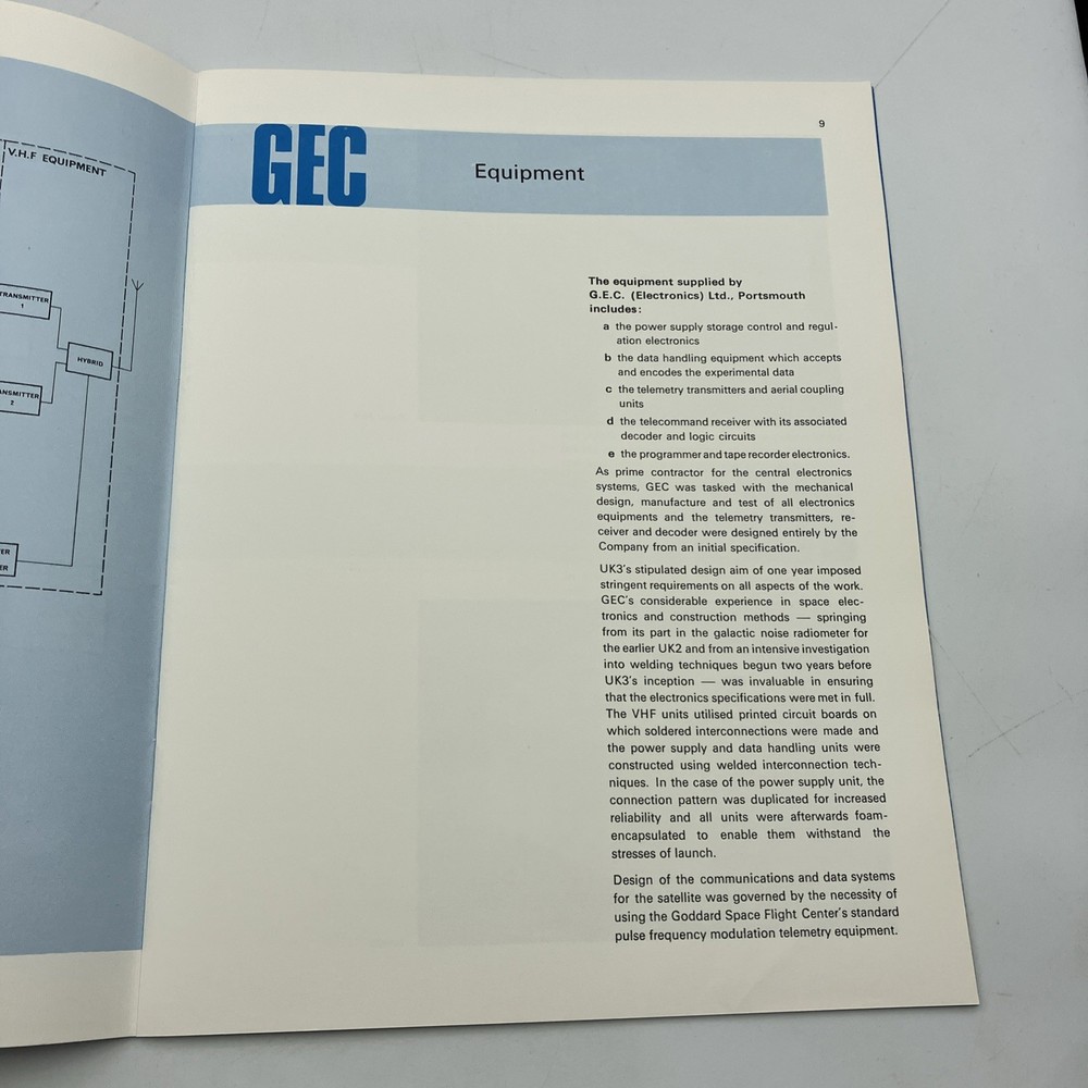 UK3 Satellite GEC Electronics Booklet Space Exploration Technology Aeronautics