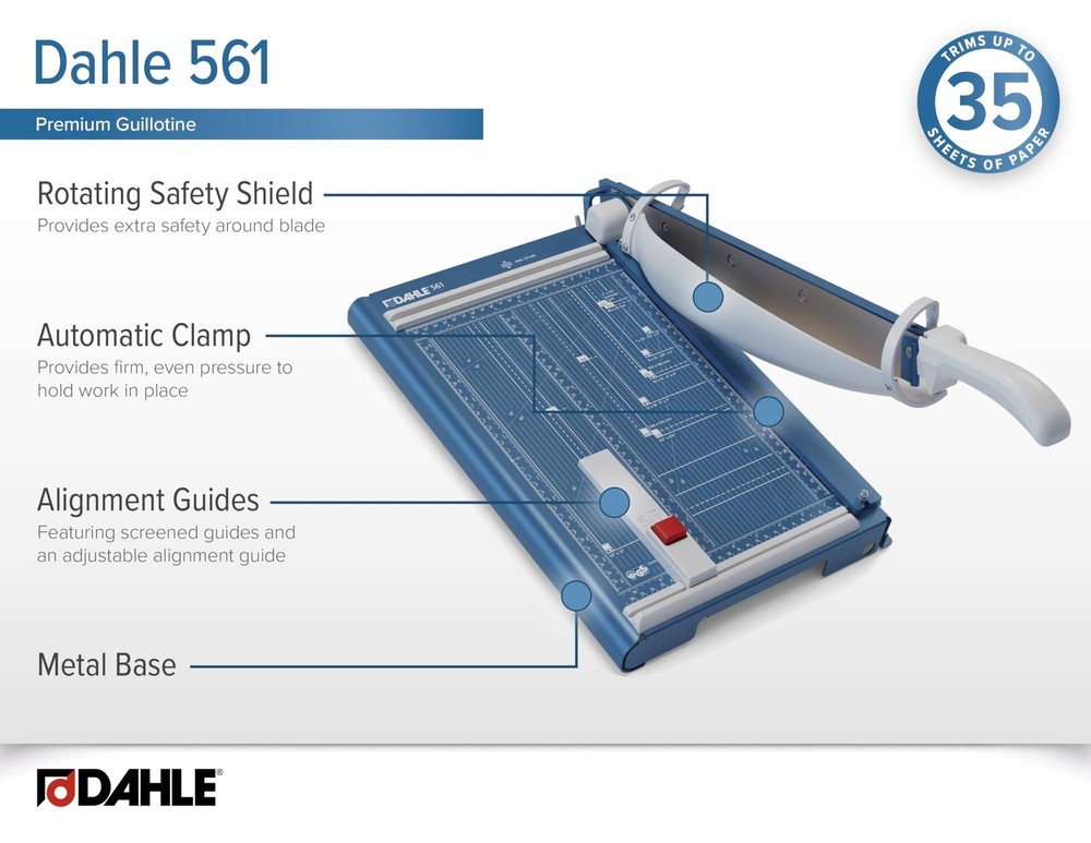 561 Premium Guillotine Trimmer, 14" Cut Length, 35 Sheet Capacity, Self-Sharp...