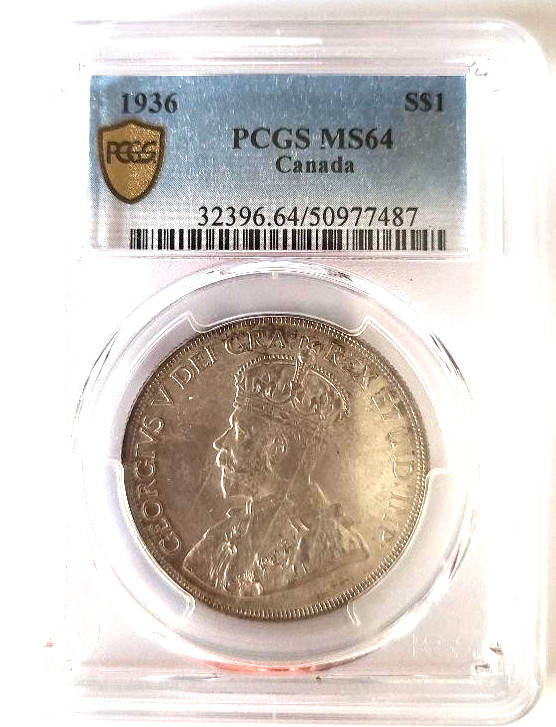 1936 Canada 1 Dollar Silver PCGS MS 64