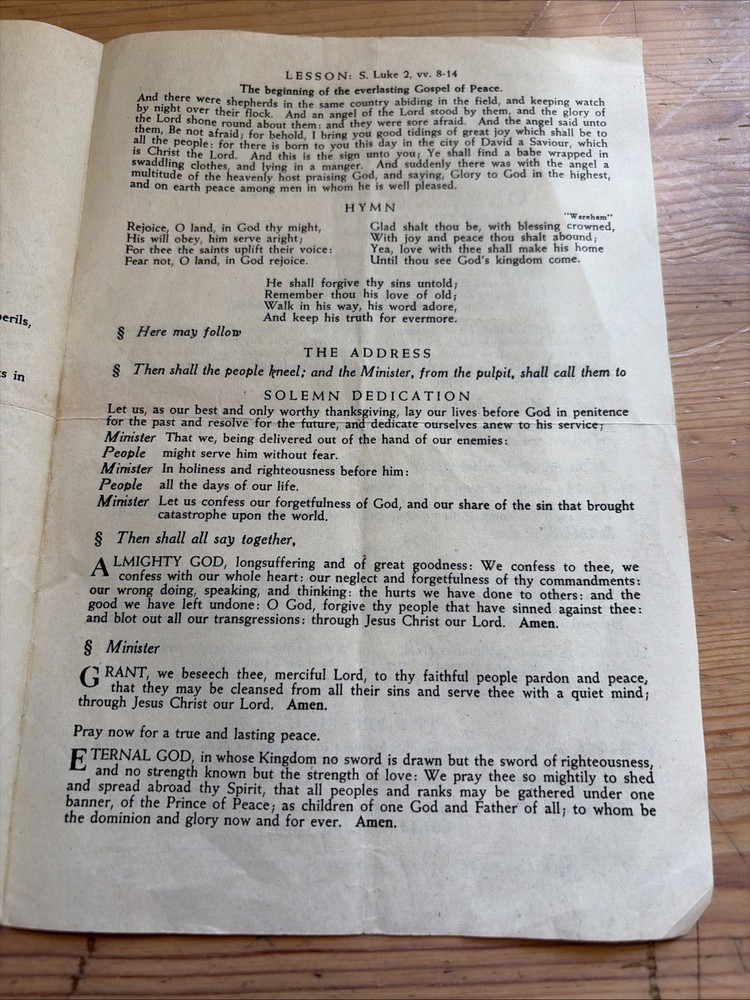 WWII 1945 Thanksgiving For Victory Service Programme Sheet