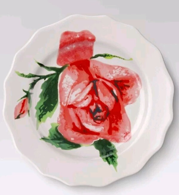 Set/2 Threshold Stoneware 7¼" Appetizer Plates Pink Rose 2024 NEW Valentines