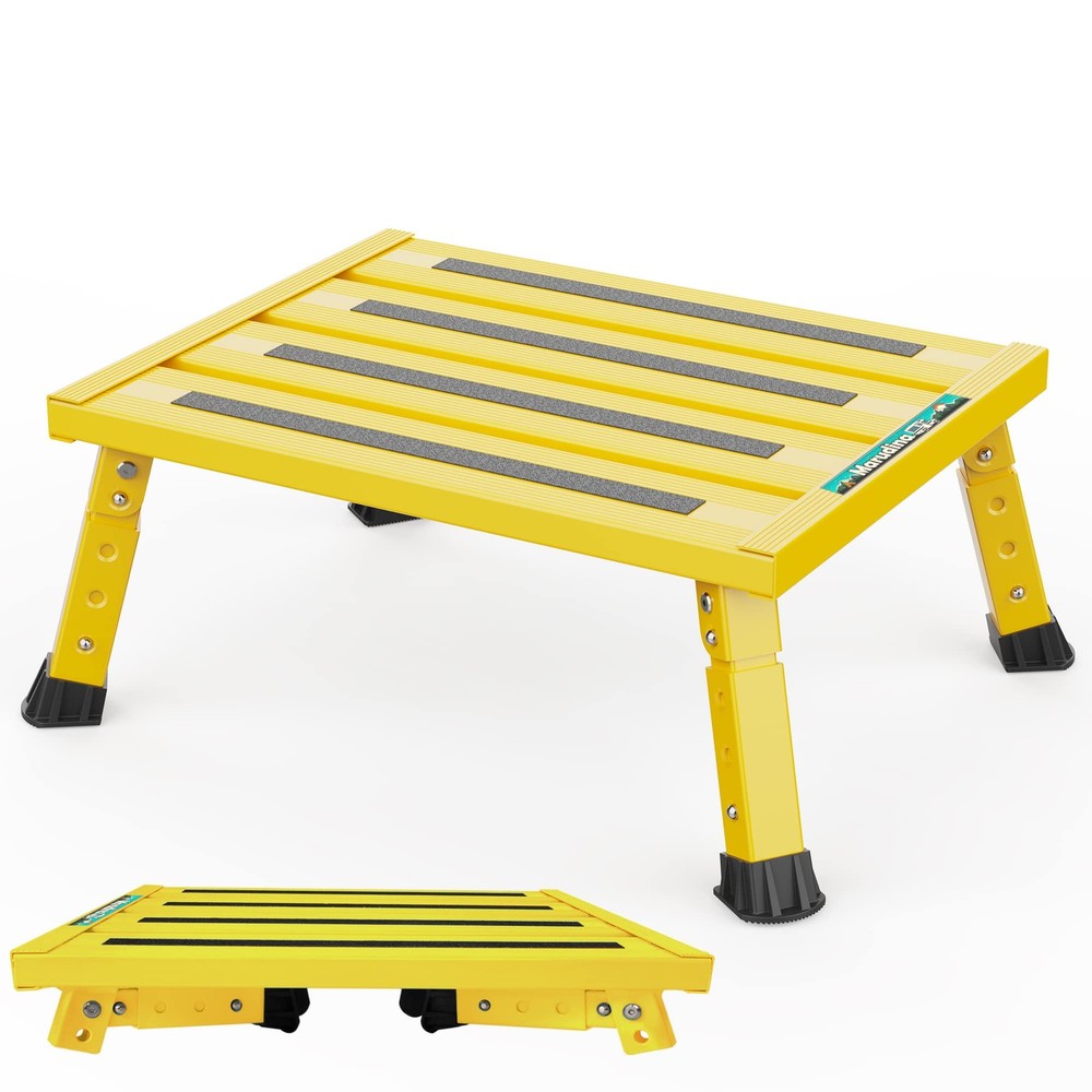 Large Platform RV Steps, 3-Level Adjustable Height Aluminum Folding Step Stoo...