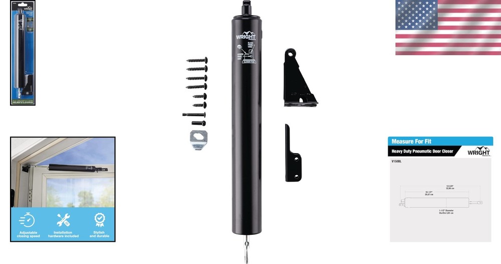 Pneumatic Door Closer for Out-Swinging Doors - Durable, Adjustable, Compact