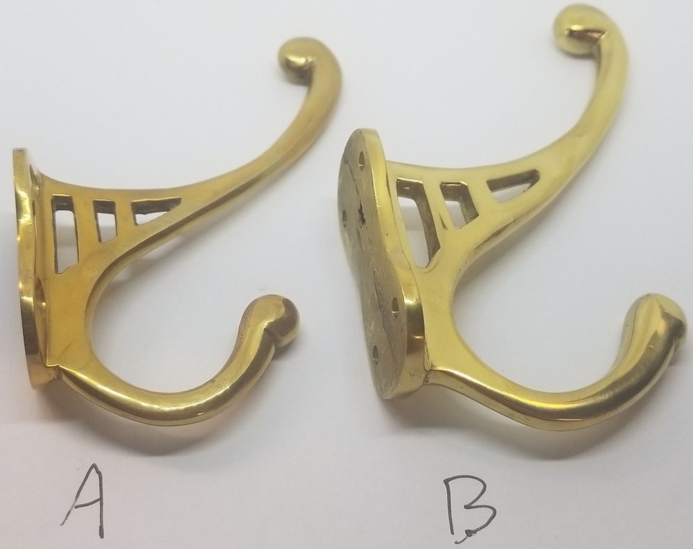 LARGE 5" Plain CAST BRASS Front Mount Coat Hook double rack hat jacket fancy old