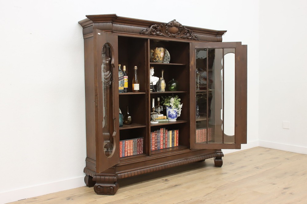 Renaissance Antique Oak Office Library Bookcase Sculptures #54006