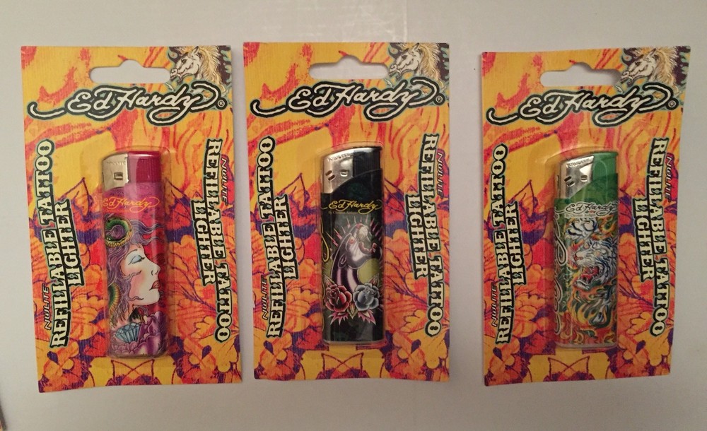 3 Lighter SEALED ED HARDY REFILLABLE TATTOO LIGHTER -any 3 Random