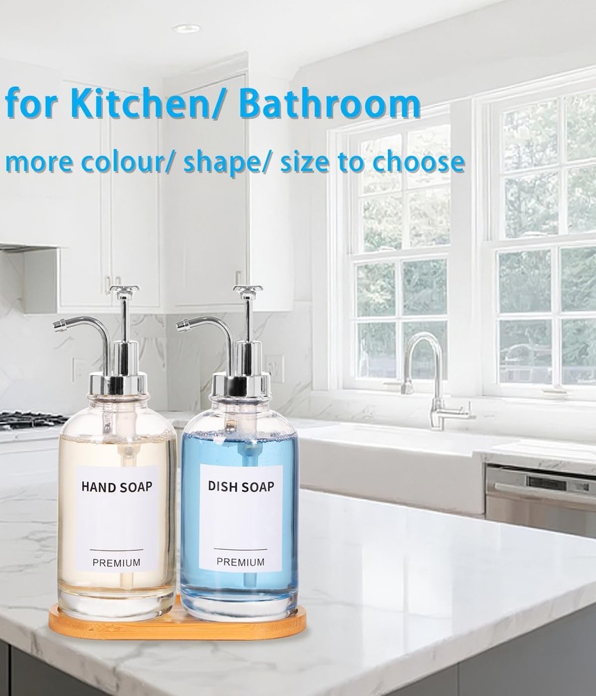 Dish Soap Dispenser for Kitchen, Hand Glass Set 18Oz, Silver