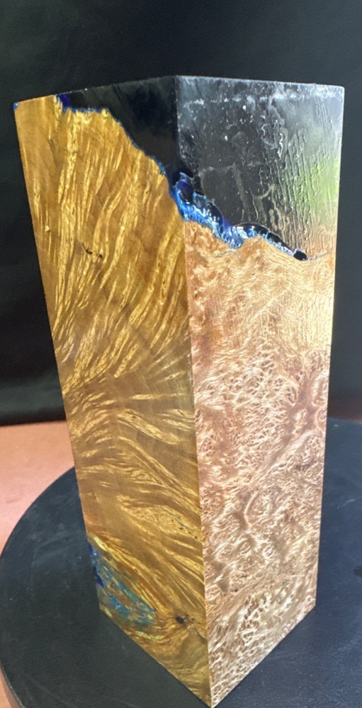 STABILIZED HYBRID GOLDEN TEAK BURL,KNIFE SCALE,TOOL HANDLE