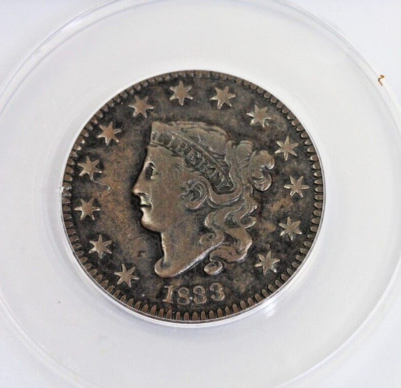 1833 Coronet Head Large Cent : ANACS VF20