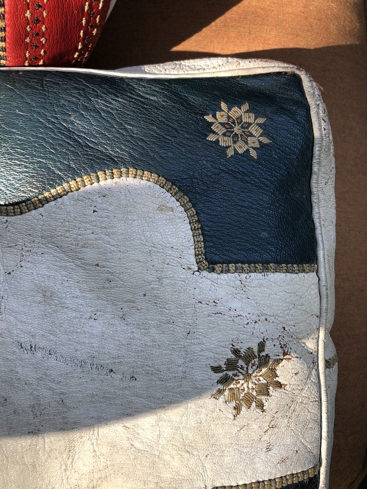 2 Antique Mid Eastern Leather Embroidery SADDLE Cushions