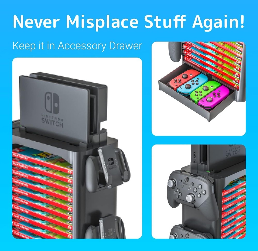 Nintendo Switch Game Storage Tower, Game Disk Rack and Controller Organizer