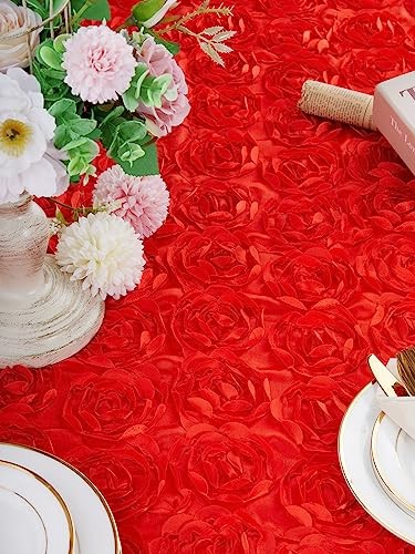 Rosette Tablecloth Wedding Decorations 90x156 156" x 90" (Rectangular) Red