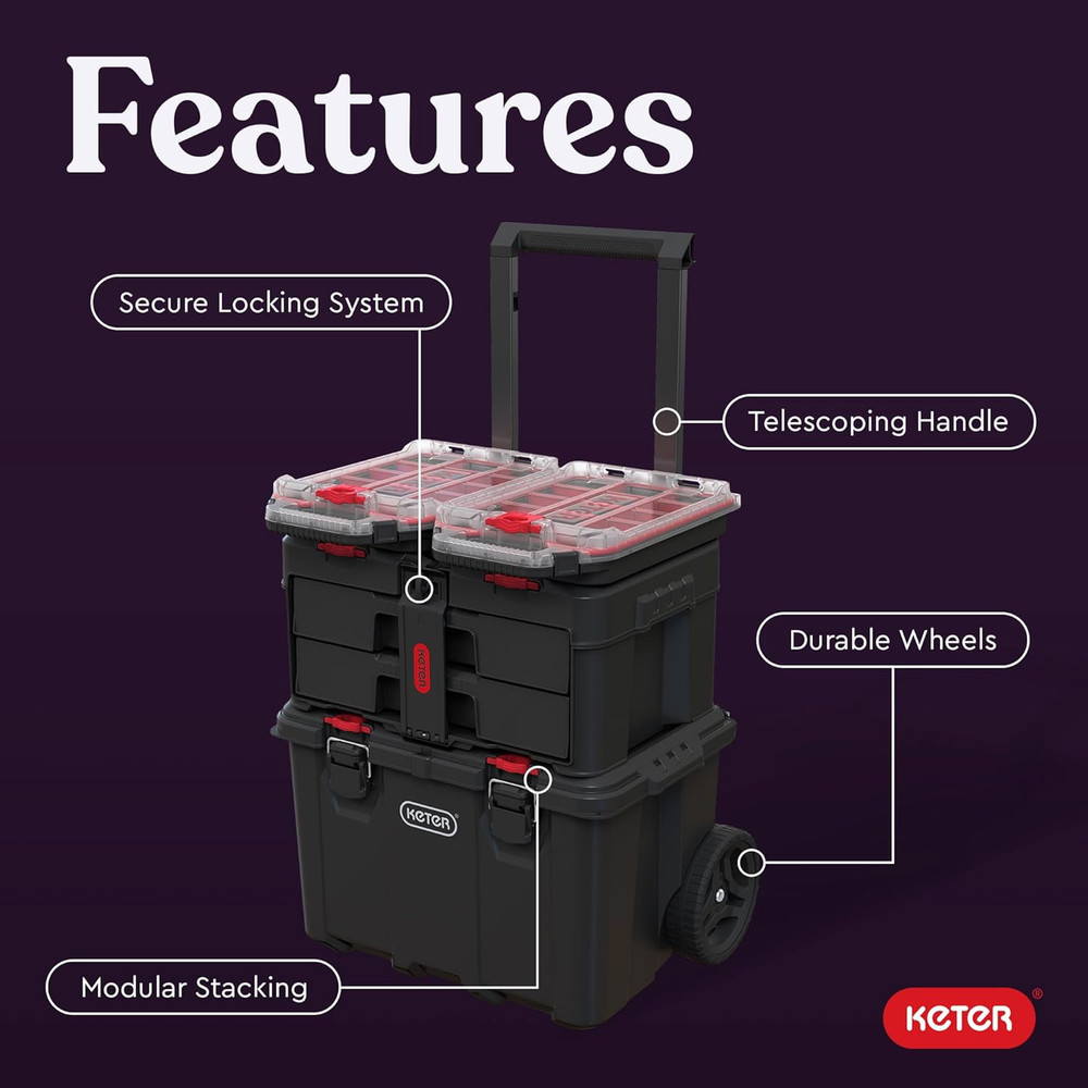 Stack N’ Roll 4-Piece Rolling Tool Storage System – Includes Large Rolling Tool